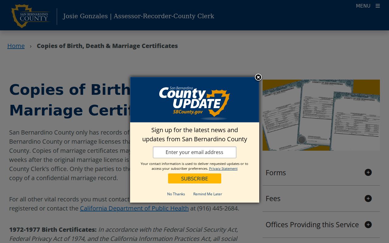 Victorville people search with San Bernardino County vital records