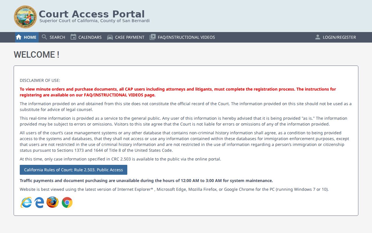 Victorville people search through the San Bernardino Court Access Portal