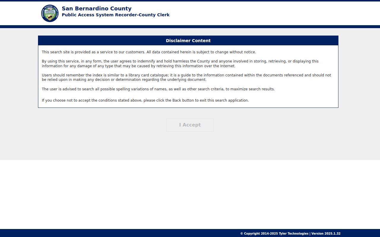 Victorville people search entry to San Bernardino Recorder Clerk records