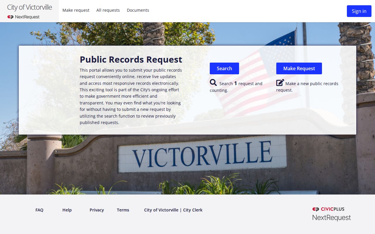 Victorville people search through the city NextRequest public records portal
