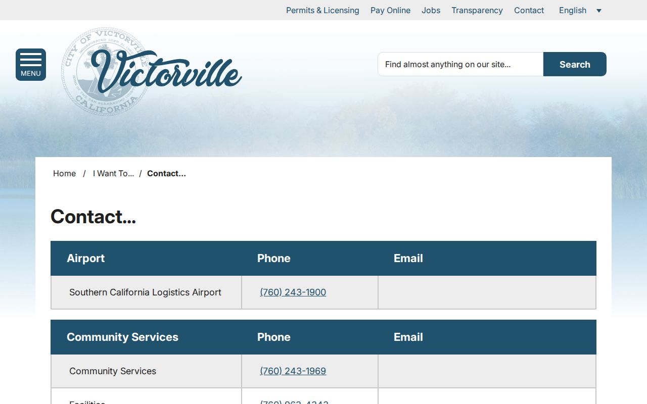 Victorville people directories and city department contact page
