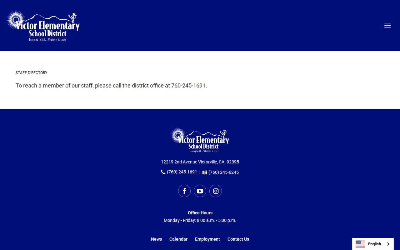 Victorville people directories page for Victor Elementary staff