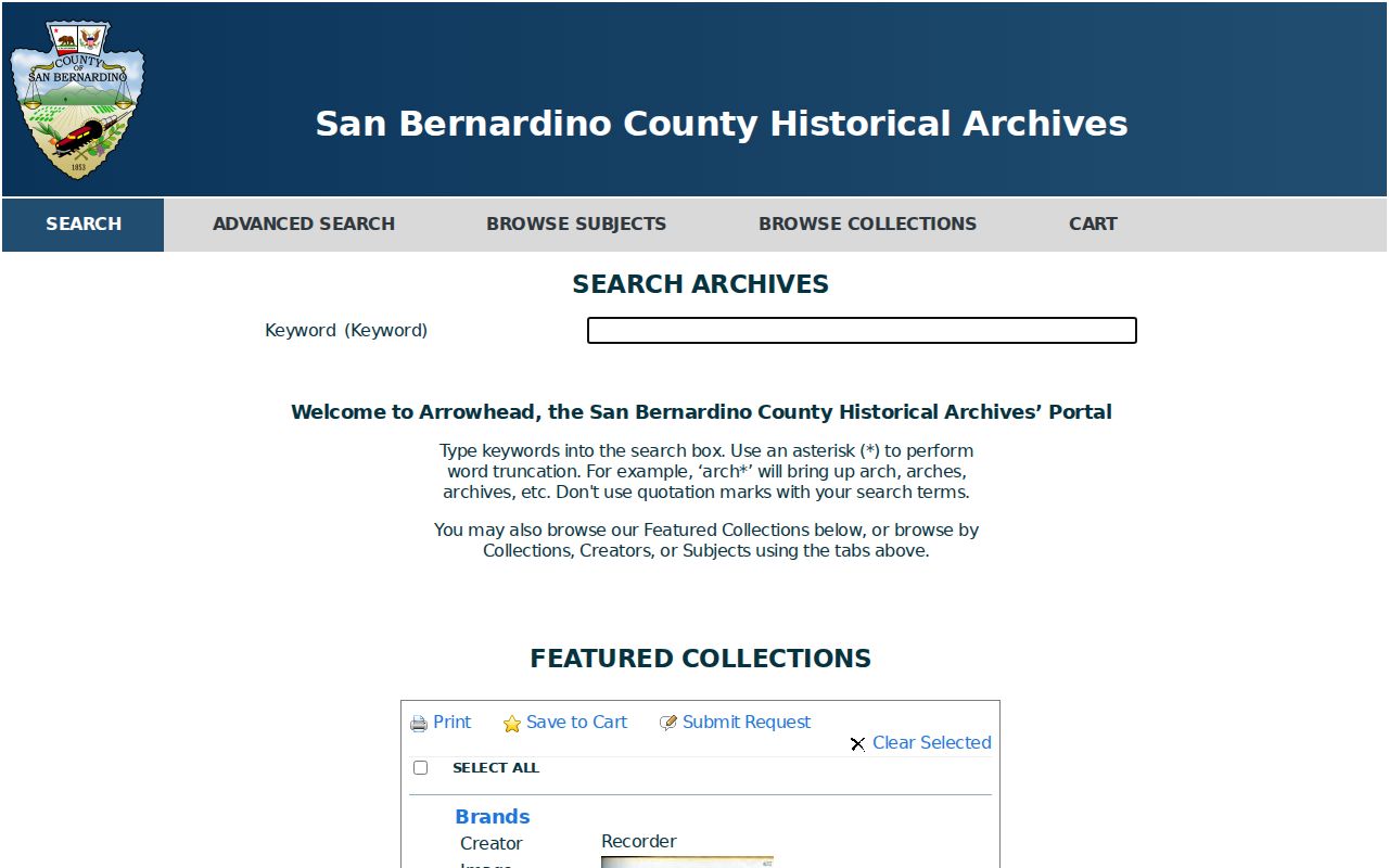 Victorville public records lookup in the Arrowhead historical archives portal
