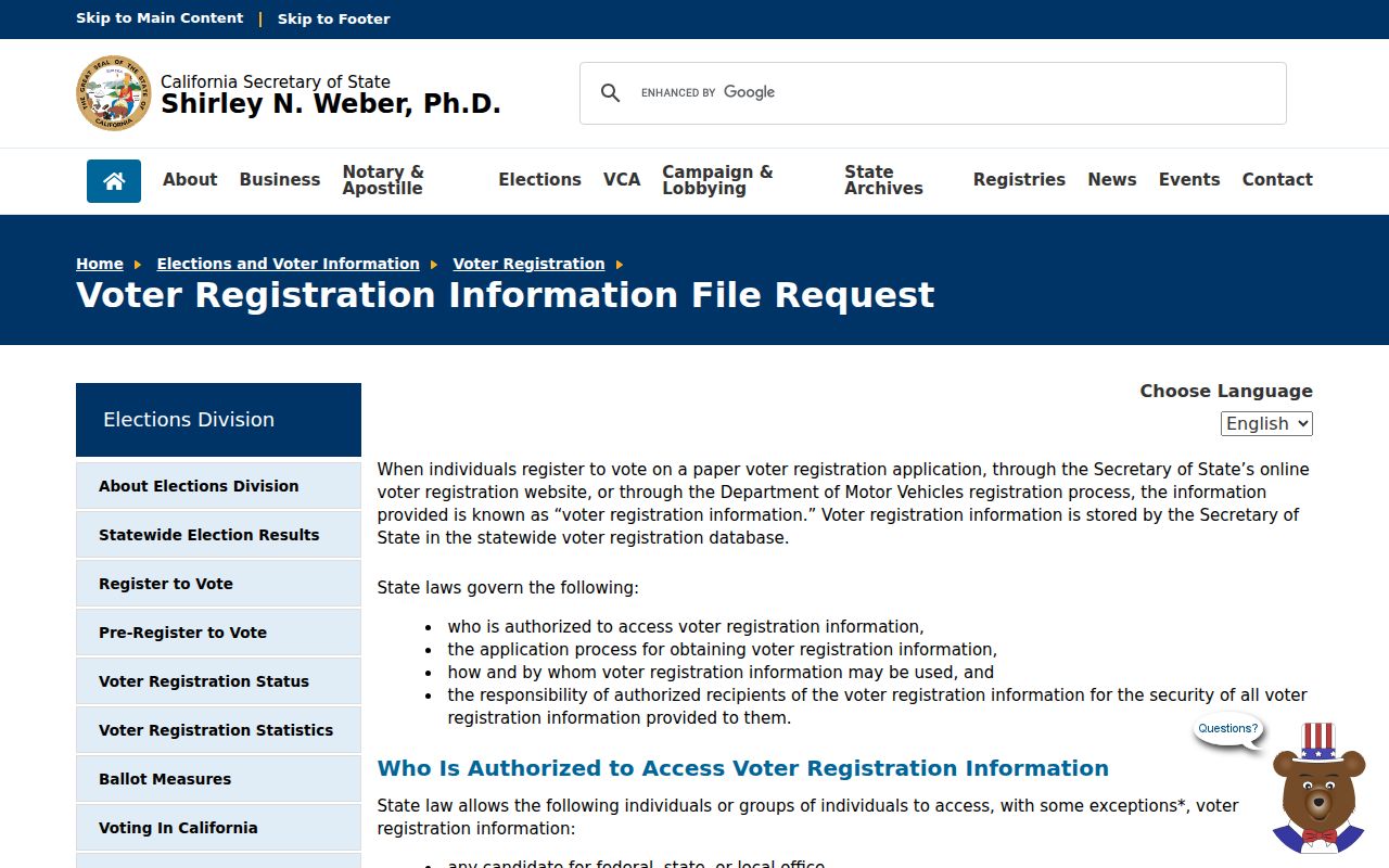 Victorville voter file request rules from California Secretary of State